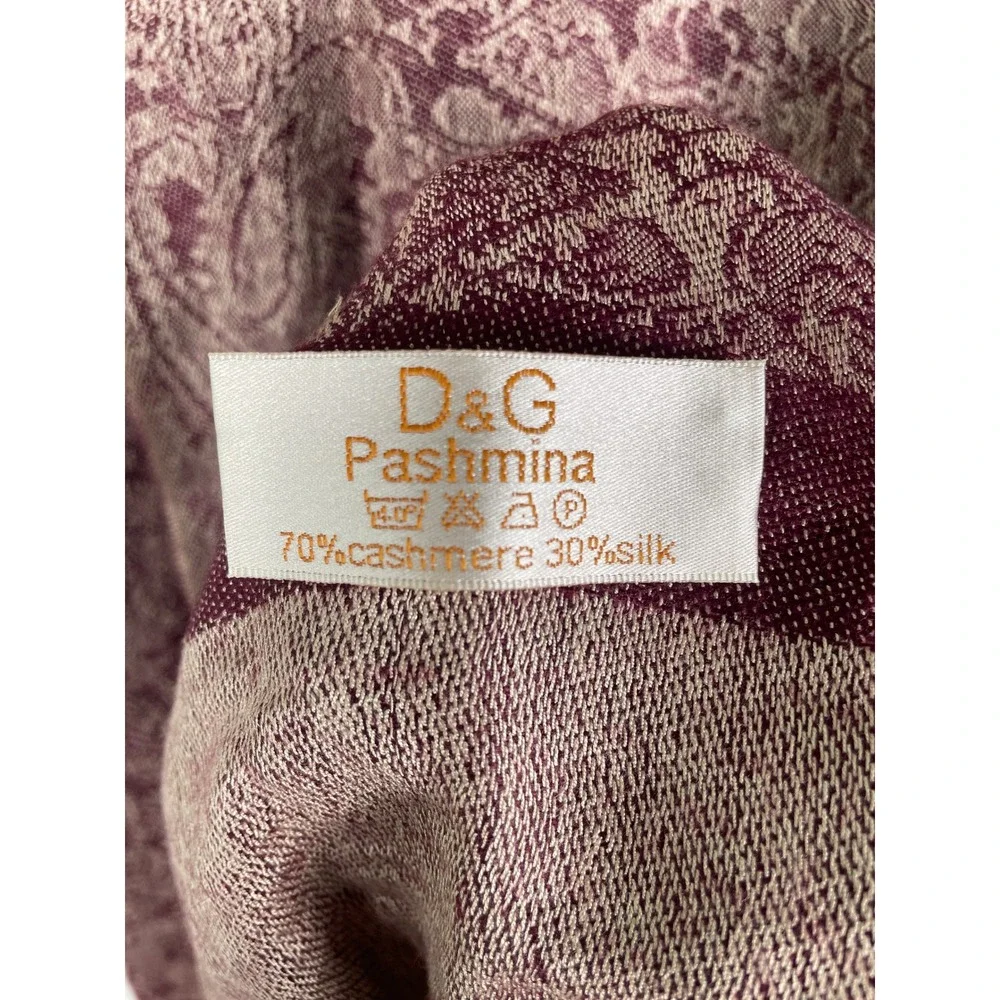 D&G Pashmina Scarf Women OS Burgundy Very Good Cashmere Silk Paisley Fringe Wrap